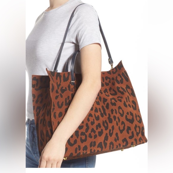 Clare V. Simple Tote in Leopard Suede (Cognac Pablo Cat) - Picture 4 of 11